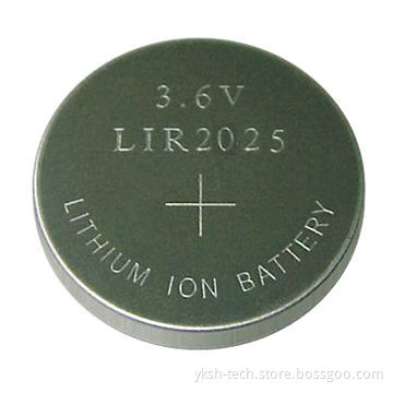 LIR2025 Coin Type Lithium-ion Rechargeable Cell Battery, 3.6V, 35mAh, Used for Electronic Watch